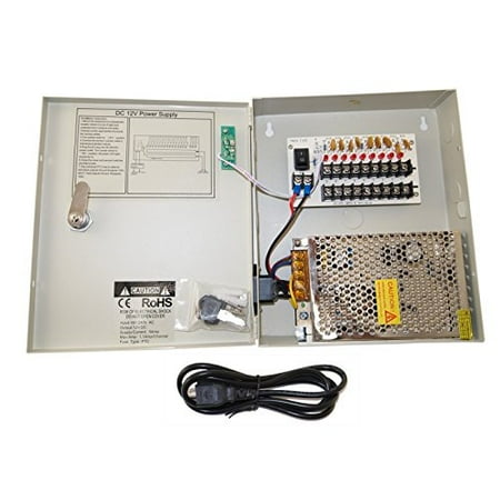 16 Channel Power Supply Cctv 8 Channel 9 Port Power Box Security Camera 12V DC 5A Ampere CCTV DVR Power Supply Switch Box Key Locked ()