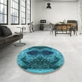 thumbnail image 4 of Ahgly Company Machine Washable Indoor Round Transitional Bright Turquoise Blue Area Rugs, 4' Round, 4 of 7