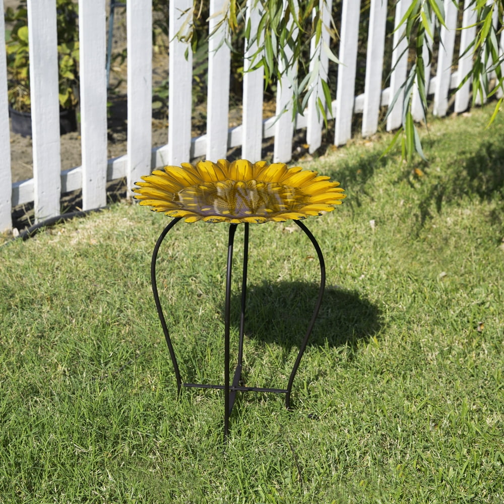 Alpine Corporation Embossed Metal Sunflower Bird Bath, 19Inch Tall