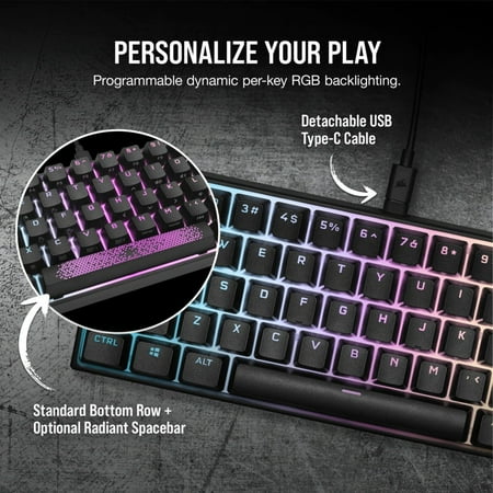 CORSAIR - K65 RGB Mini Wired 60% Mechanical Cherry MX SPEED Linear Switch Gaming Keyboard with PBT Double-Shot Keycaps - Black
