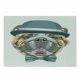 thumbnail image 1 of English Bulldog Cutting Board, Dog in a Hat and Bow Tie Animal Design with Formal Attire Pure Breed, Decorative Tempered Glass Cutting and Serving Board, Small Size, Teal Brown Pink, by Ambesonne, 1 of 1