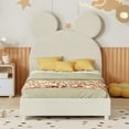 thumbnail image 2 of Twin Size Platform Bed Frame With Bear Ear Shape Headboard Velvet Upholstered Cute Platform Bed For Living Room, Bedroom, Guest Room Boys & Girls, 2 of 8