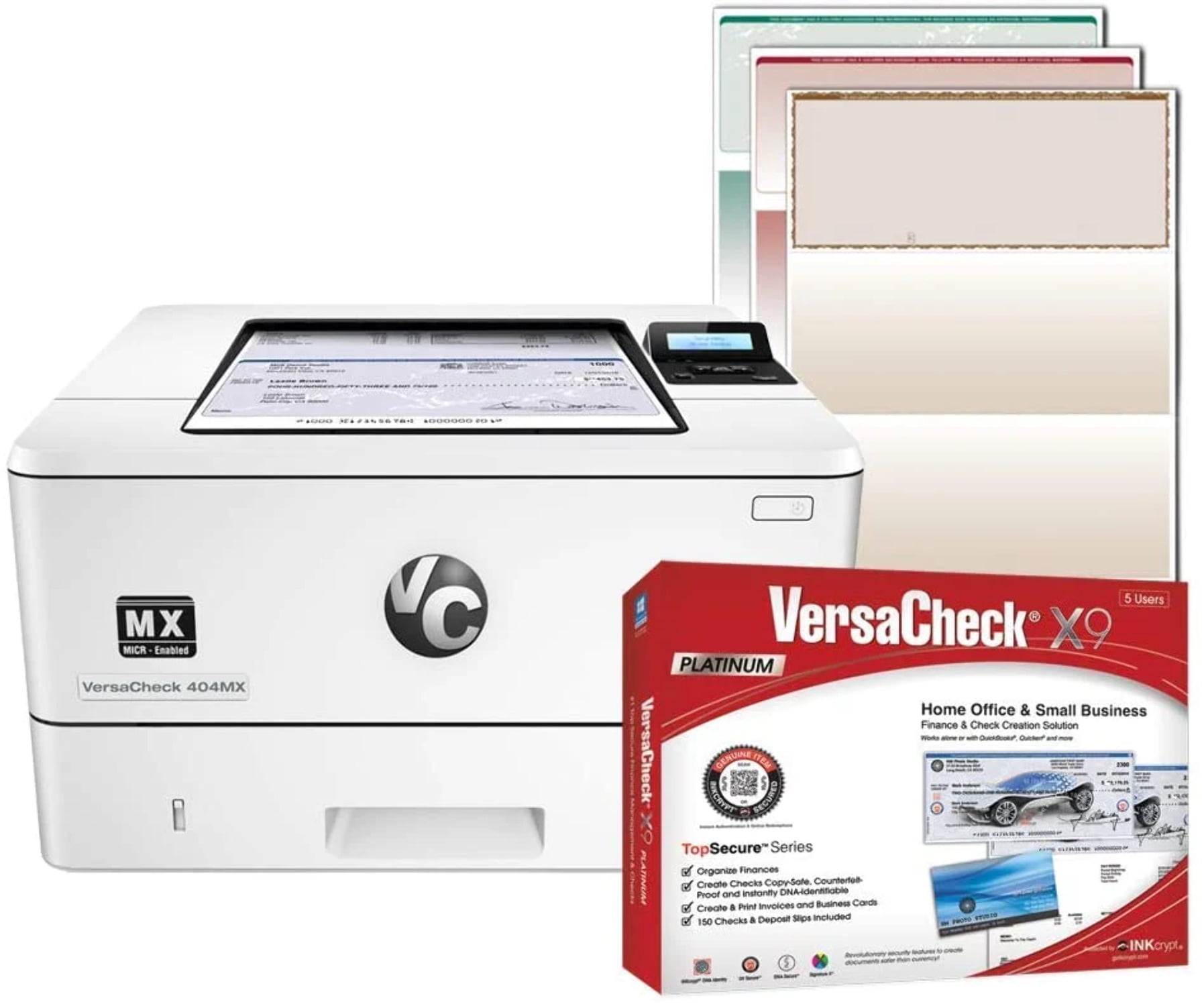 VersaCheck HP LaserJet M404 MXE MICR Check Printer and VersaCheck X1