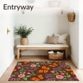 thumbnail image 3 of ODIKA 6'x9' Machine Washable Non-Slip Area Rug, Vintage Botanical Garden Tapestry with Dancing Monarch Wings High Traffic Rug with Pad, Brown, 663402, 3 of 8