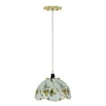 thumbnail image 2 of Aspen Creative 61096, One-Light Hanging Mini Pendant Ceiling Light, 8 3/4" Wide, Transitional Design in Polished Brass Finish, with Floral Pattern Glass Shade, 2 of 5