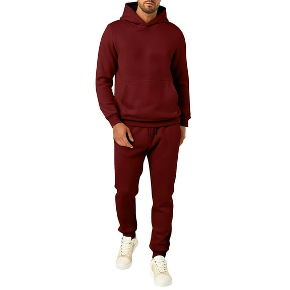 Fgvctg 2 Piece Sets for Men Fall Lounge Sets Travel Sweatsuit Plus Size Jogger Sweatpant Oversized Sweatshirt Tracksuit with Pockets Wine L