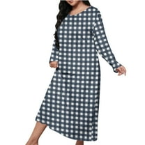 WMTBSRSW Plus Size Nightgowns for Women Soft Long Sleeve Nightgown Plaid Long Sleep Dress Crewneck Nightdress Nighties