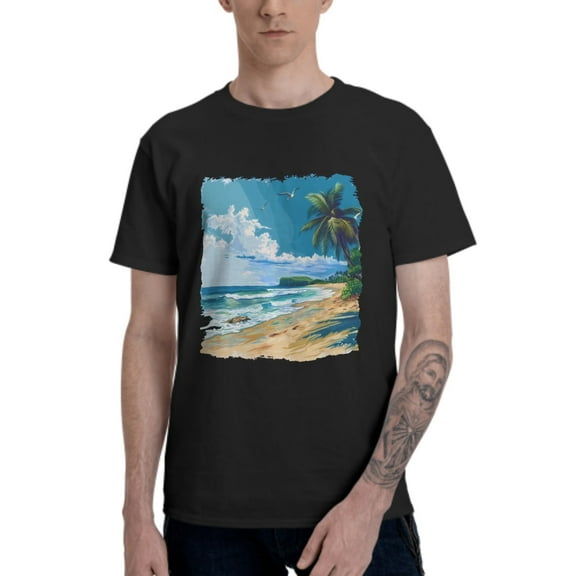Tropical Beach T-Shirt for Men Cotton 100% Summer Tops Women Fashion Casual Short Sleeves Round Collar Short-Sleeve Couple Top Tees