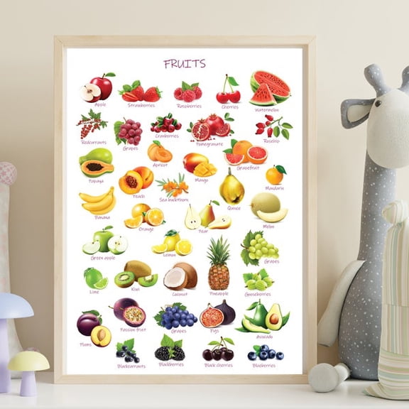 Rainbow Fruits Poster, Montessori Educational Print, Unframed Paper Poster 8x10in