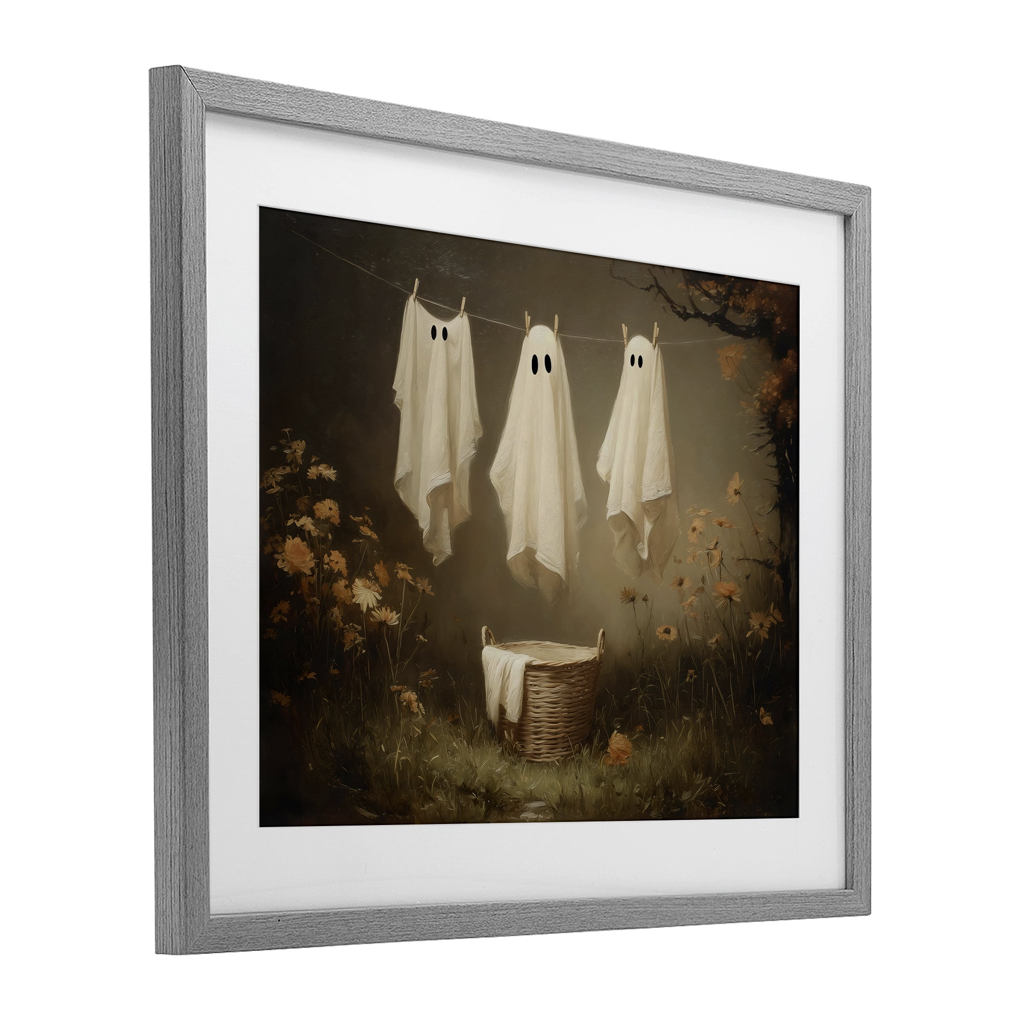 Three Laundry Ghosts Hanging Gray Framed Print Under Glass, design by Arlington Prints