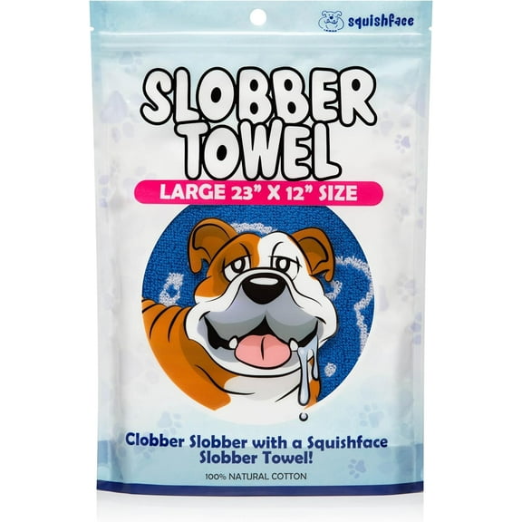 Squishface Slobber Towel, Thick & Durable Dog Towel - 100% Cotton, Soft & Gentle Drool Tamer, Large 23" x 12" Soft & Durable Cloth - Because Your Furry Friend's Slobber Deserves The Best!