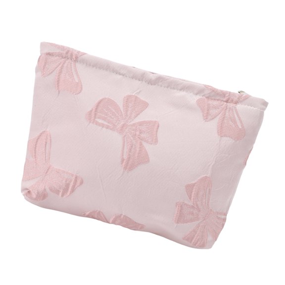 Vocoste 1 Pc Women Portable Large Jacquard Bow Makeup Bag for Travel Vacation Gym Pink Canvas