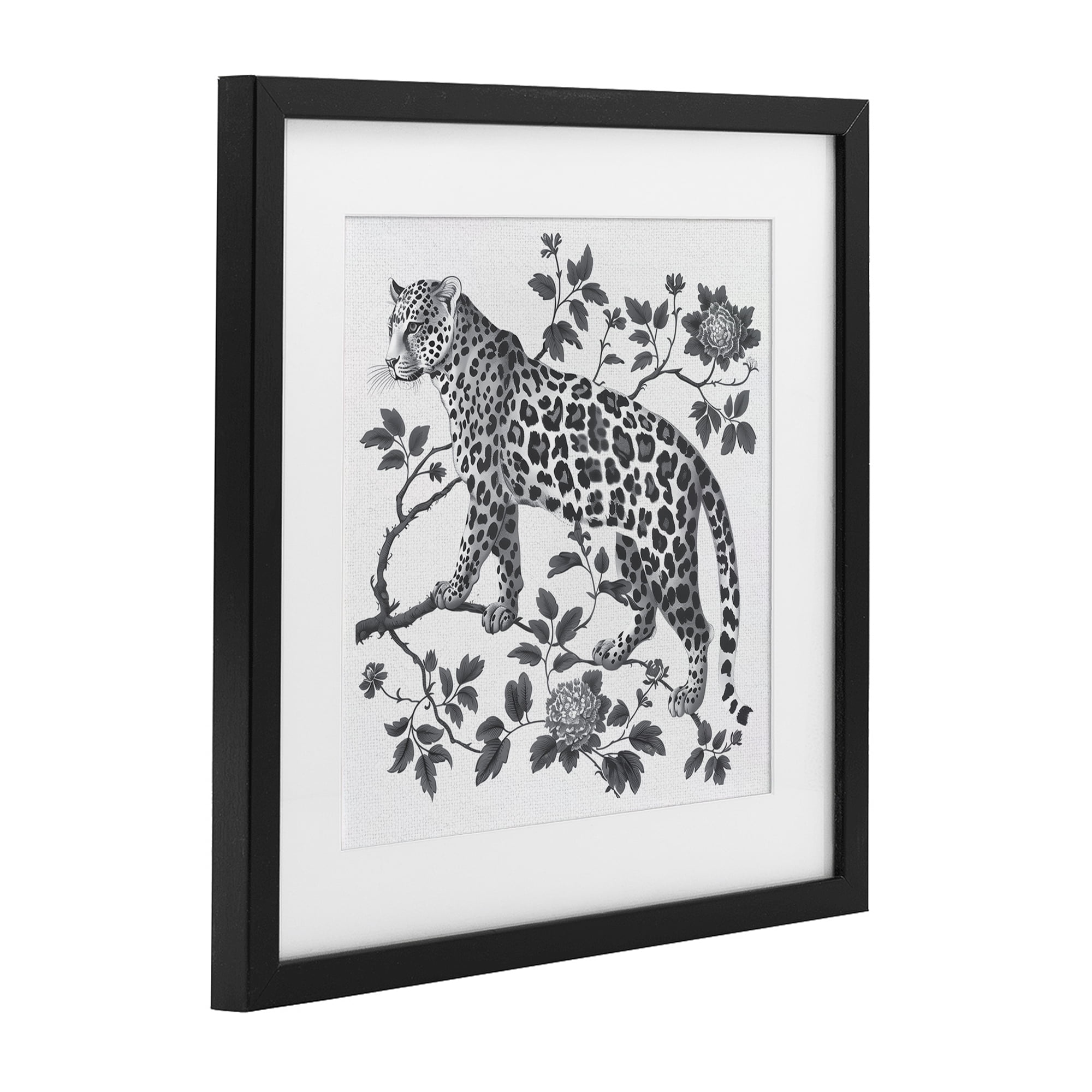 Monochrome Detail Leopard Black Framed Print Under Glass, design by Lettered and Lined