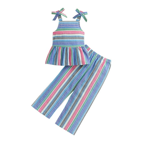 

Toddler Girl Outfits Fall Toddler Girls Summer Sleeveless Prints Tops And Pants 2PCS Outfits Clothes Set For Children Clothes Girls Summer Outfits Blue 6-7 Years