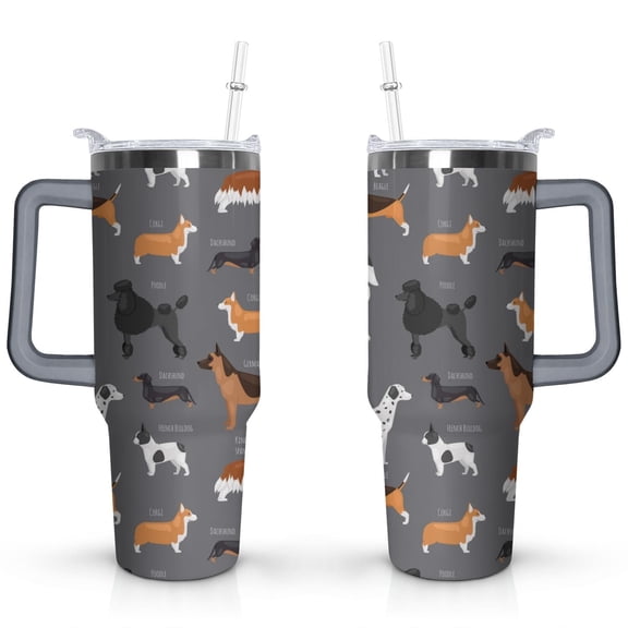 Gift for Dog Lovers Cute Dog Tumbler for Women - 40oz Dog Tumblers with Handle Straw and Lid Tumbler Cup Travel Coffee Mug