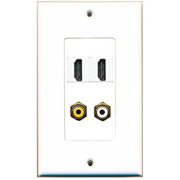 RiteAV - 2 Port HDMI 1 Port RCA White 1 Port RCA Yellow Wall Plate Decorative