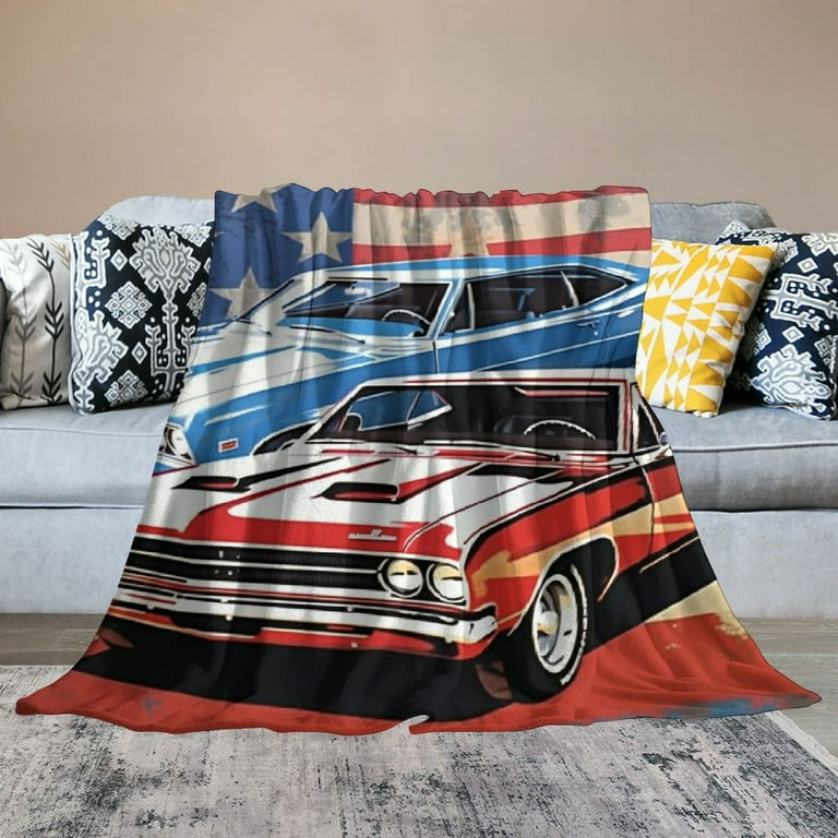 COMIO car Blanket, Throw Blanket Old American Muscle car Pattern