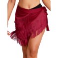 thumbnail image 3 of Haitryli Womens Belly Dance Hip Scarf Tiered Tassel Waist Chain Lace Up Skirt For Salsa Tango Burgundy One Size, 3 of 6