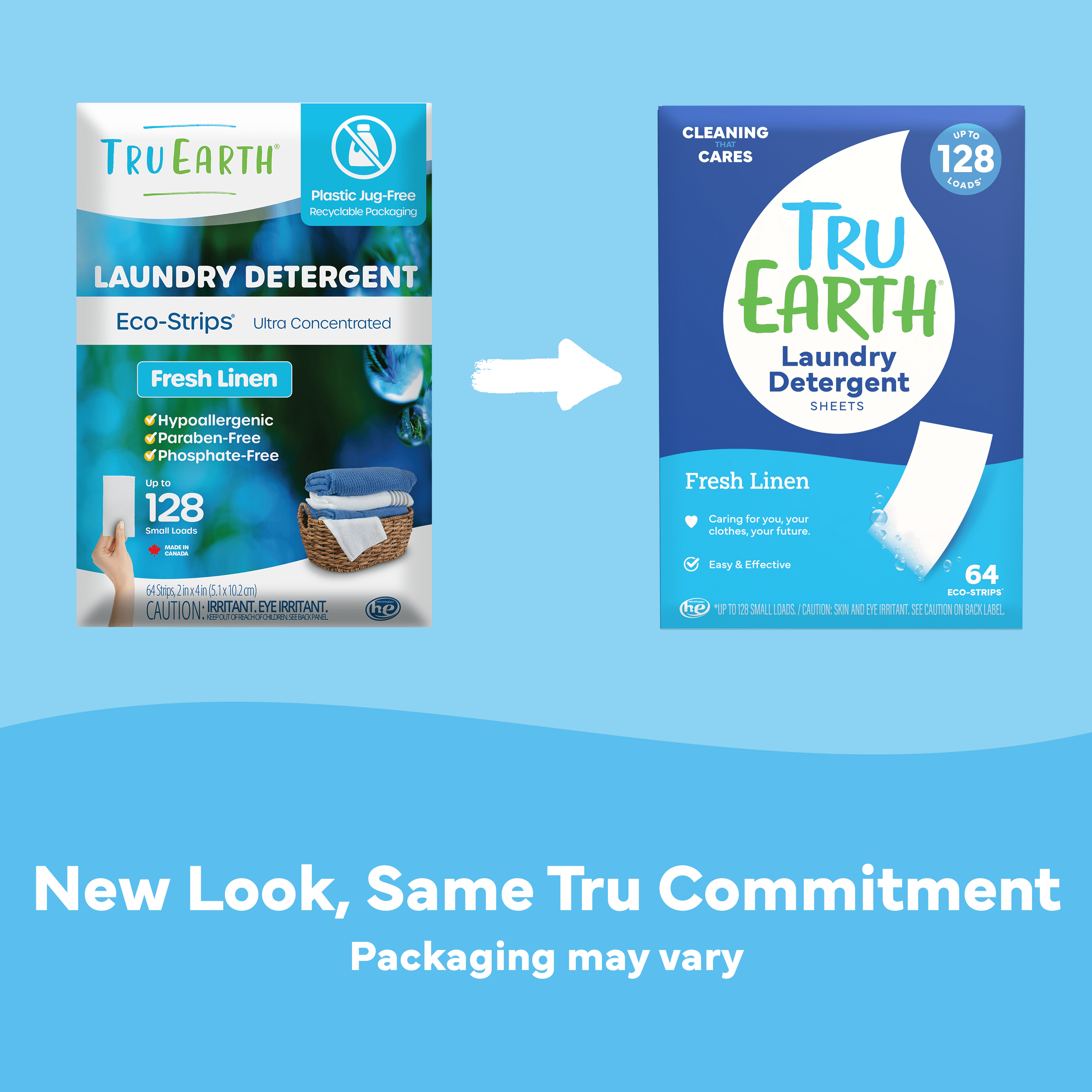 Tru Earth Laundry Detergent Sheets - Fresh Linen Scent - Up to 128 Loads (64 Sheets) - Laundry Detergent Eco-Strips