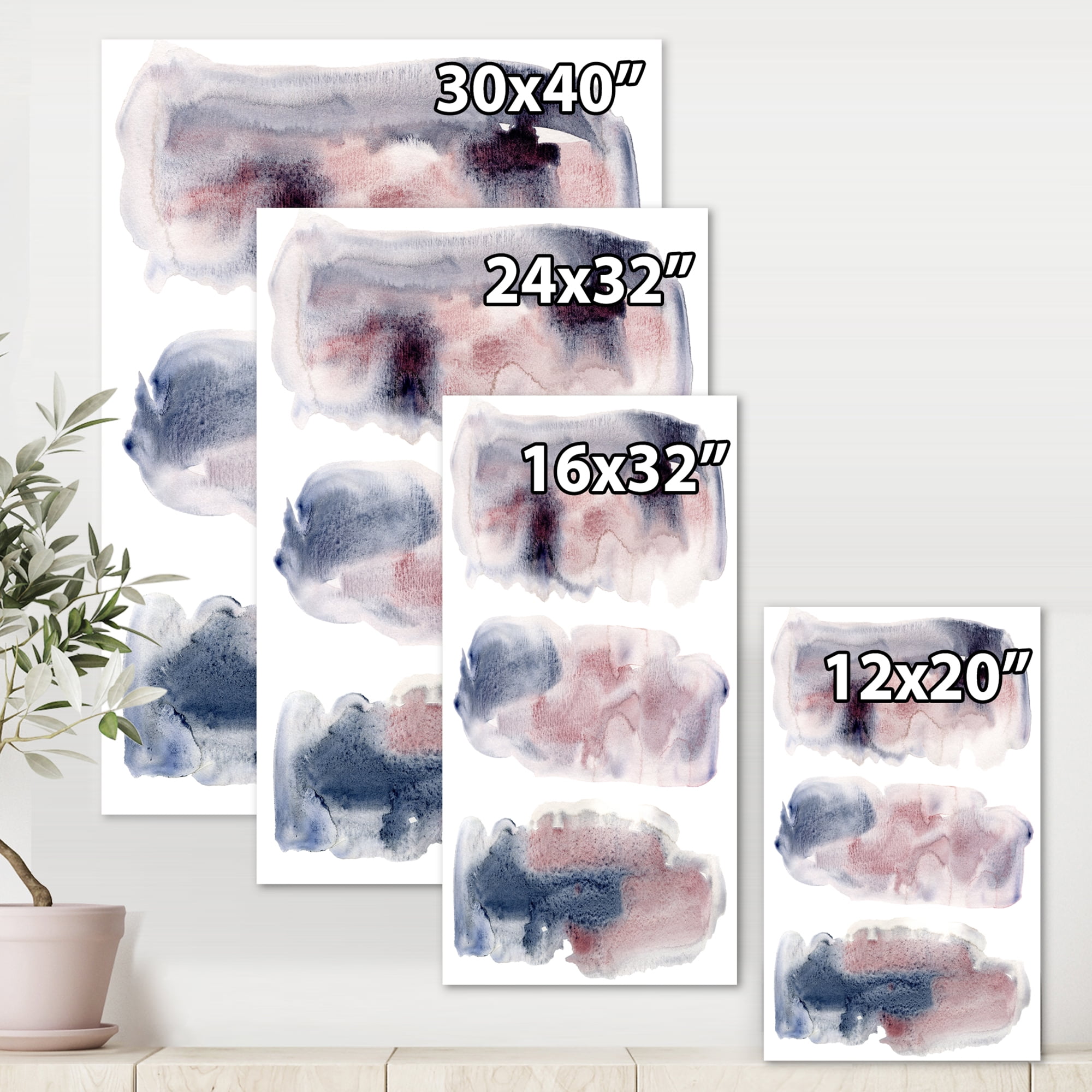 Designart ' Blue and Pink Clouds With Beige Spots I ' Modern Canvas Wall Art Print
