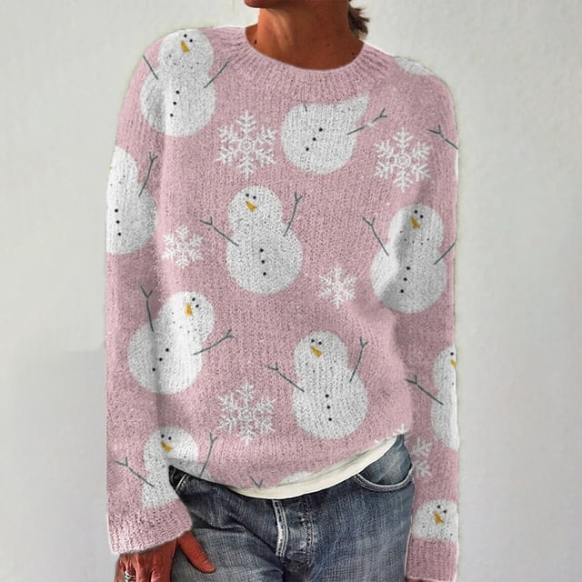 Chandail pour Femmes Chandail Vintage Imprimé Artistique Col Rond Chandail Rose Chandail pour Femmes TG