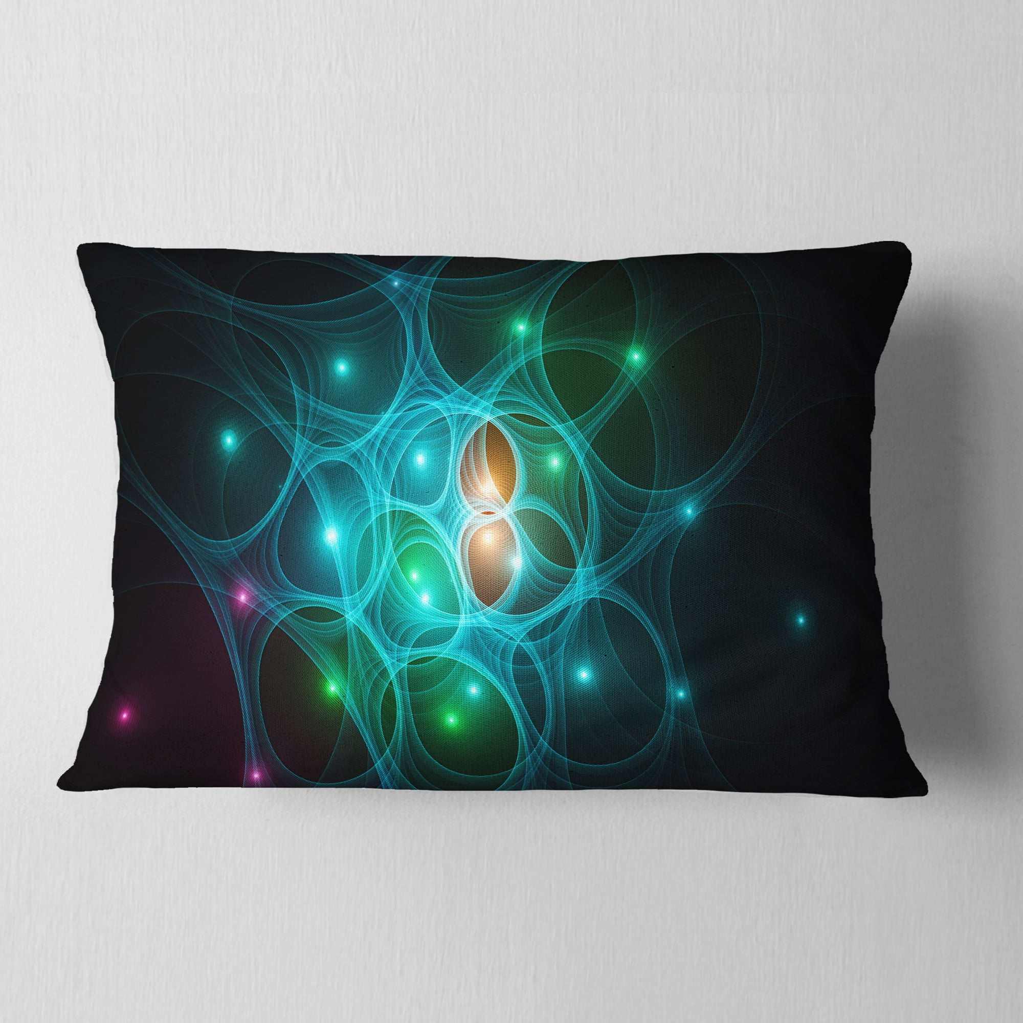 Designart Light Blue Fractal Space Circles - Abstract Throw Pillow - 12x20