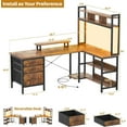 thumbnail image 3 of Homieasy 58.7'' L Shaped Computer Desk with Hutch, Power Outlets, LED Lights & Storage Drawers, for Home & Office, Brown, 3 of 9
