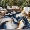 thumbnail image 3 of Outdoor Rug 4x6 ft Blue Gold Abstract Marble Texture Waterproof Outdoor Patio Rug Mat Non Slip Outside Area Rugs Carpet for RV,Camping,Porch,Deck,Pool,Balconybackyard,Modern Fluid Art Line, 3 of 9