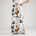 thumbnail image 6 of WTOBBY Women's Halloween Themed Elastic Waist Drawstring Pocket Pants, Loose Casual Printed Wide Leg Trousers for Seasonal Holiday Wear,White M, 6 of 6