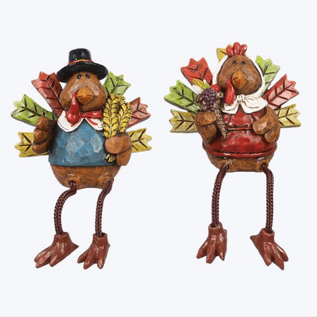 YI Fall Decor - Turkey Dangle Legs Sitter Figurines 2pc