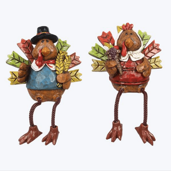 YI Fall Decor - Turkey Dangle Legs Sitter Figurines 2pc