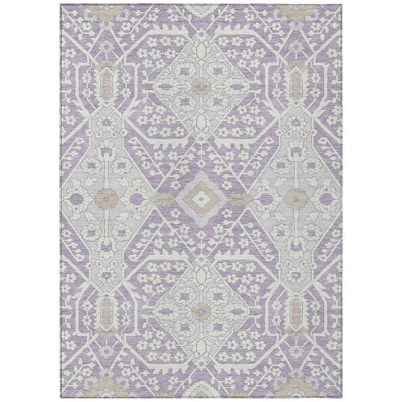 HomeRoots 590064 3 x 5 ft. Floral Washable Indoor & Outdoor Rectangle Area Rug, Lavender, Gray & Beige