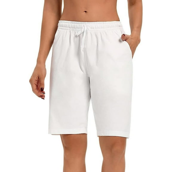 biudgviw Bermuda Shorts for Women Elastic Waisted Athletic Shorts Drawstring Wide Leg Comfy Workout Shorts with Pockets