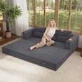 thumbnail image 4 of COMAX Futon Sofa Bed Queen, 79" Convertible Sofa Bed Couches for Living Room, 4 in 1 Folding Boneless Sleeper Corduroy Couch Loveseat Foam In a Box, Comfy Foldable Lounge Fold Out Floor Mattress Grey, 4 of 5