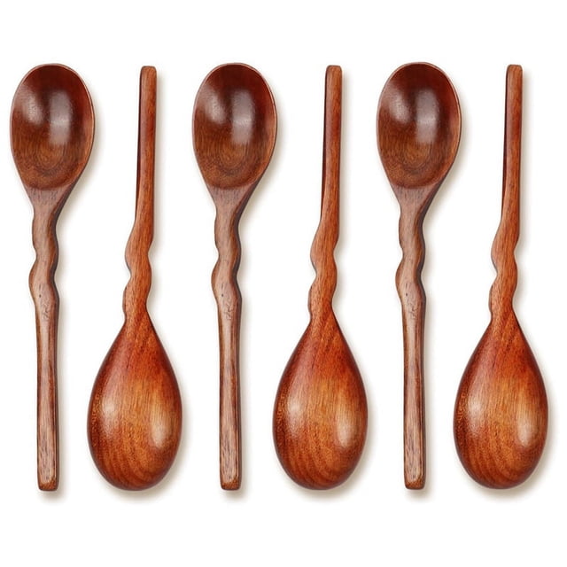 6 cucharas de madera para comer, cucharas de madera de 7,87 pulgadas para miel, cucharas de madera pequeñas, para sopa, café, ensaladas y postres