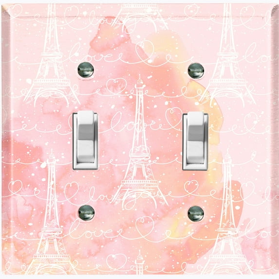Metal Light Switch Plate Cover Romantic Paris Eiffel Tower Pink Cloud Letter PRS001
