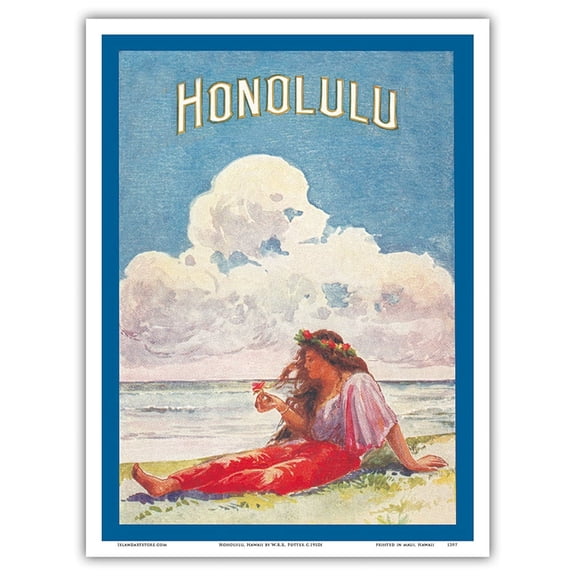 Honolulu Hawaii - Moana and Royal Hawaiian Hotels Booklet - Vintage Travel Poster by W.R.R. Potter c.1910s - Master Art Print (Unframed) 9in x 12in