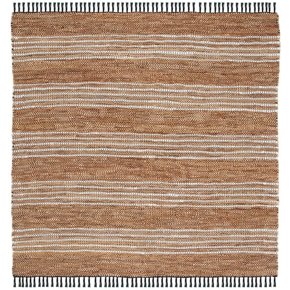 SAFAVIEH Vintage Leather Crawford Striped Area Rug, Brown/Natural, 6' x 6' Square