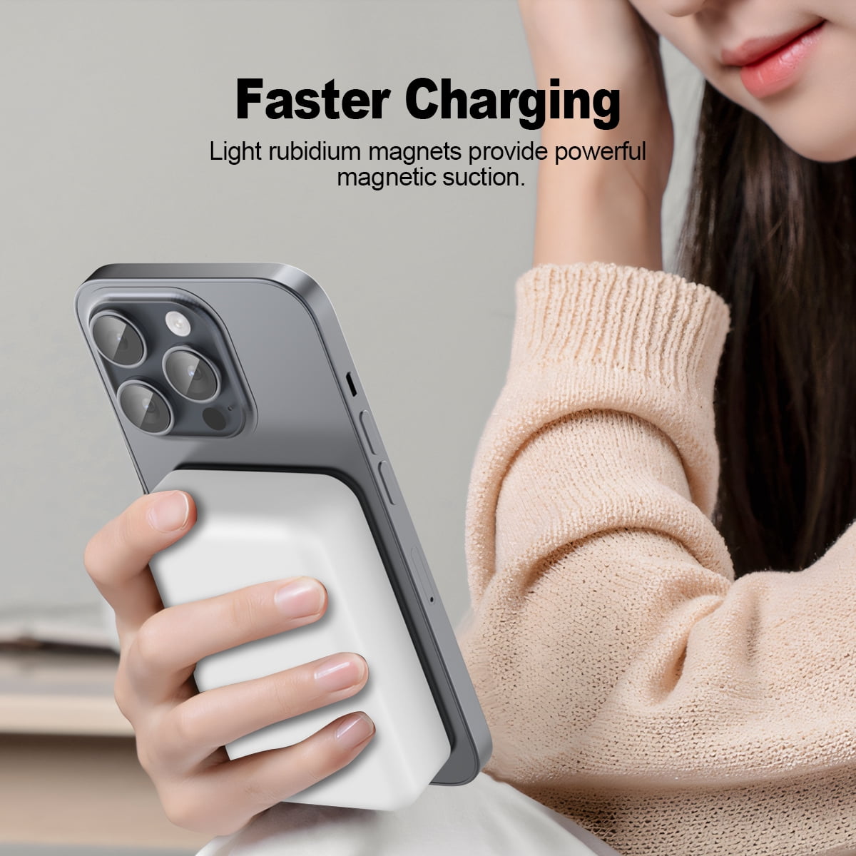 MagSafe Compatible Magnetic Wireless Power Bank 10000mAh for iPhone 12 / 13 / 14 / 15 / 16 Series - White