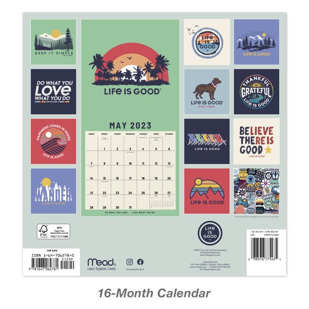 2023 Wall Calendar, Life Is Good, 12 2023-wall-calendar-life-is-good-12-x-12-by-mead-wmd27328-23-walmart-com