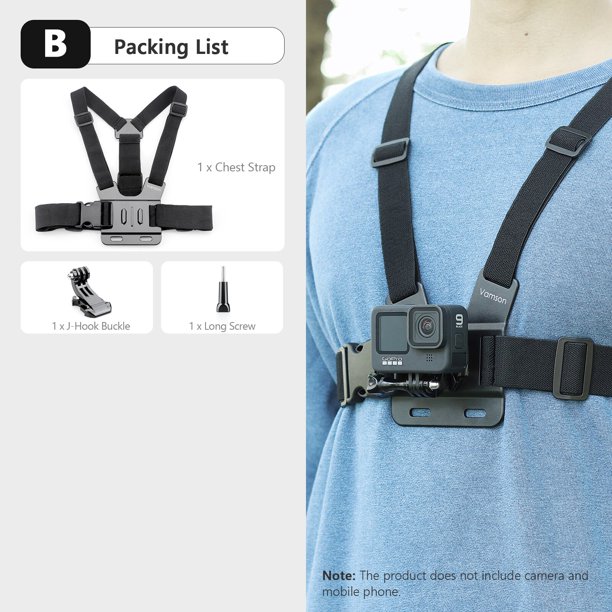 Vamson para iPhone 13 14 Samsung Huawei Correa de pecho Cinturón Arnés de cuerpo Montaje de clip de teléfono para Insta360 para Gopro Hero 11 10 9 8 7 Tan Jianjun unisex
