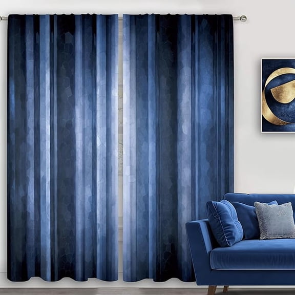 Navy Blue Curtains For Living Room Rod Pocket Abstract Modern Ombre Curtains Rustic Navy Blue Bedroom Decor For Men Farmhouse Striped Vintage Retro Window Drapes 26"W x 45"L (Pack of 2)