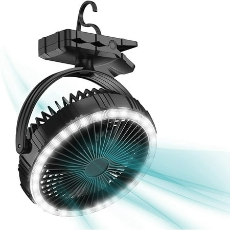 

10000MAh Camping Fan and LED Light 8 Inch Rechargeable Battery-Operated Tent Fan for or Tabletop Use Clip-on Fan