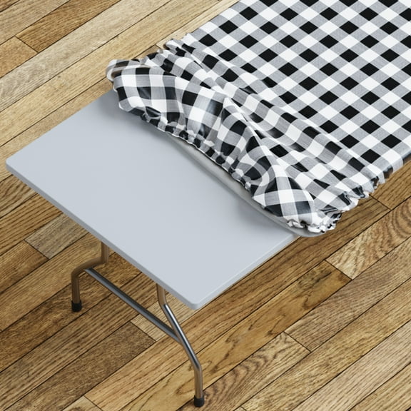 Sorfey Fitted Picnic Table Cover Checkered Rectangle Tablecloth, Black 48"x 24"