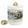 thumbnail image 1 of Tiger Piggy Bank, Black and White Abstract Design Large Feline Head Sticking out from Bundle of Leaves, Ceramic Coin Bank Money Box for Cash Saving, 3.6" X 3.2", Black White, by Ambesonne, 1 of 4