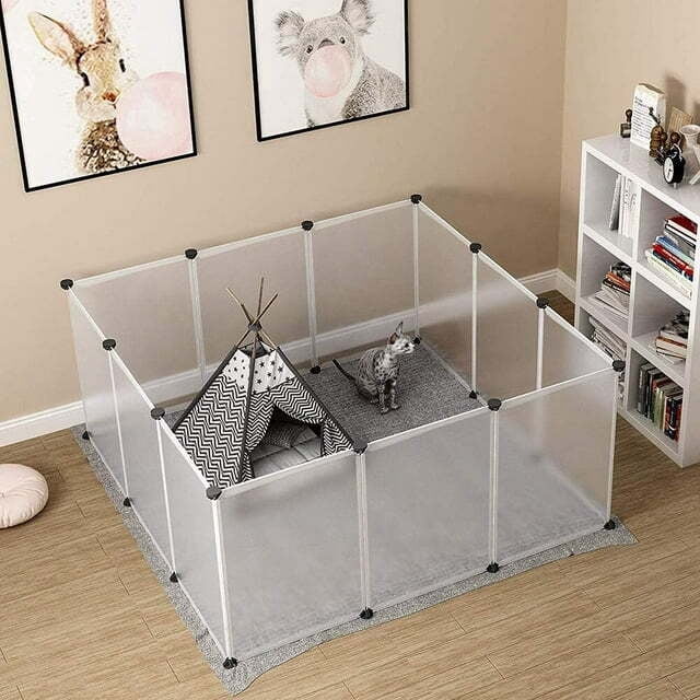 Pet Playpen, Portable Plastic Small Animal Pen,DIY Wire Fence for Hamster, Puppy, Rabbit, Rat, Guinea Pig, (12 Panels, 14" * 14", Translucent )