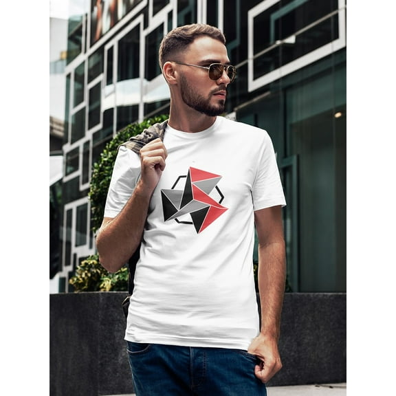 Red And Black Geometric Triangles Graphic Men White T-Shirt, Male Small