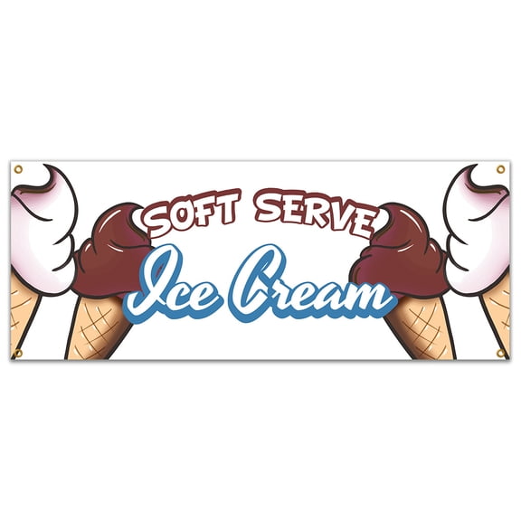 SignMission B-Soft Serve Ice Cream19 48 in. Soft Serve Ice Cream Banner with Concession Stand Food Truck Single Sided