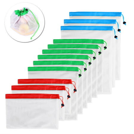 12pcs Reusable Mesh Produce Bags Washable Eco Friendly Bags for Grocery Shopping Storage Fruit Vegetable Toys Three Large 12x17in Six Medium 12x14in and Three Small