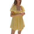 thumbnail image 1 of SUNSIOM Robes Courtes Babydoll d'Été pour Femmes Couleur Unie Manches Bouffantes Col Carré Dos Croisé, 1 of 6